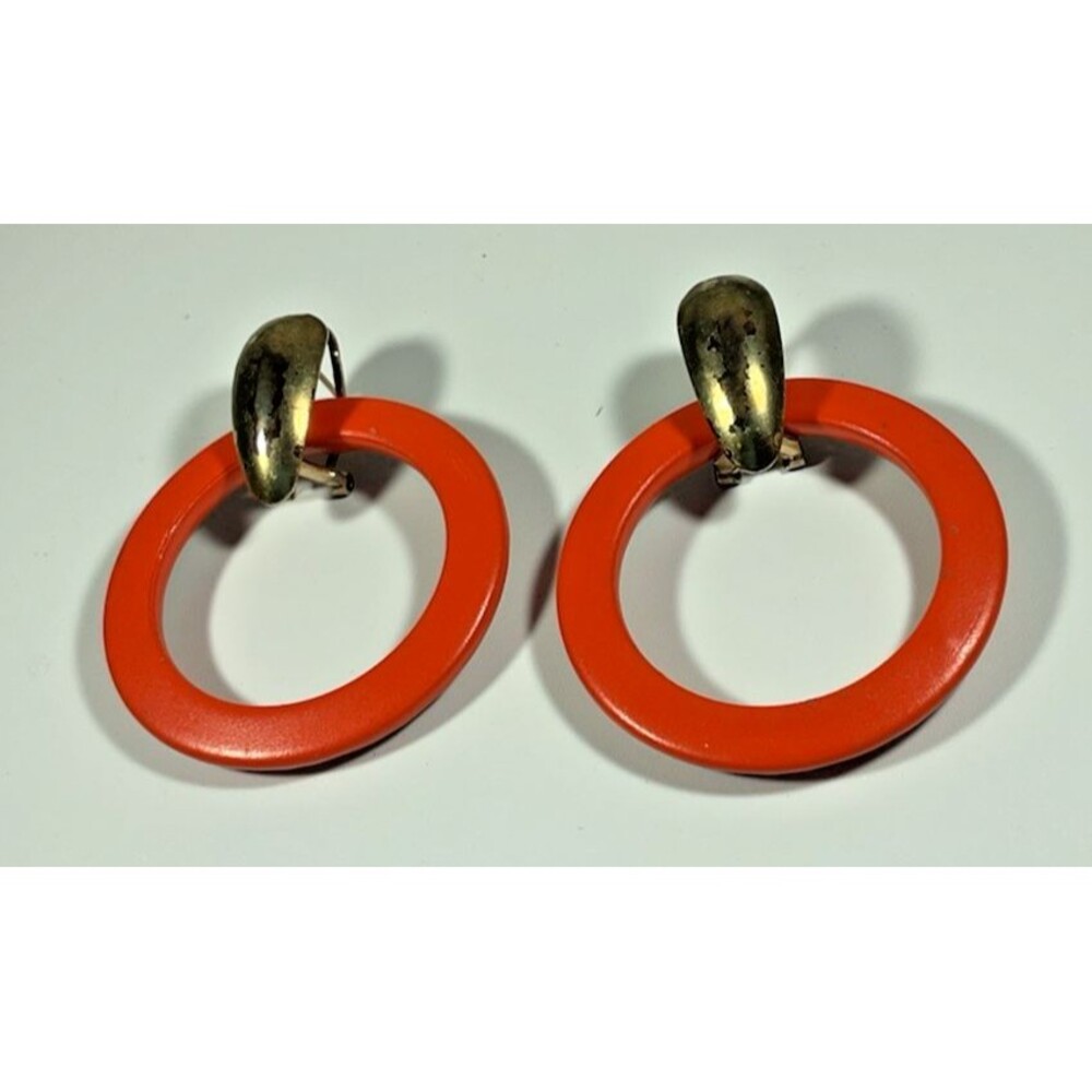 Vintage Astor Earrings Pierced Leather Orange Hoop Earrings MCM Retro Boho